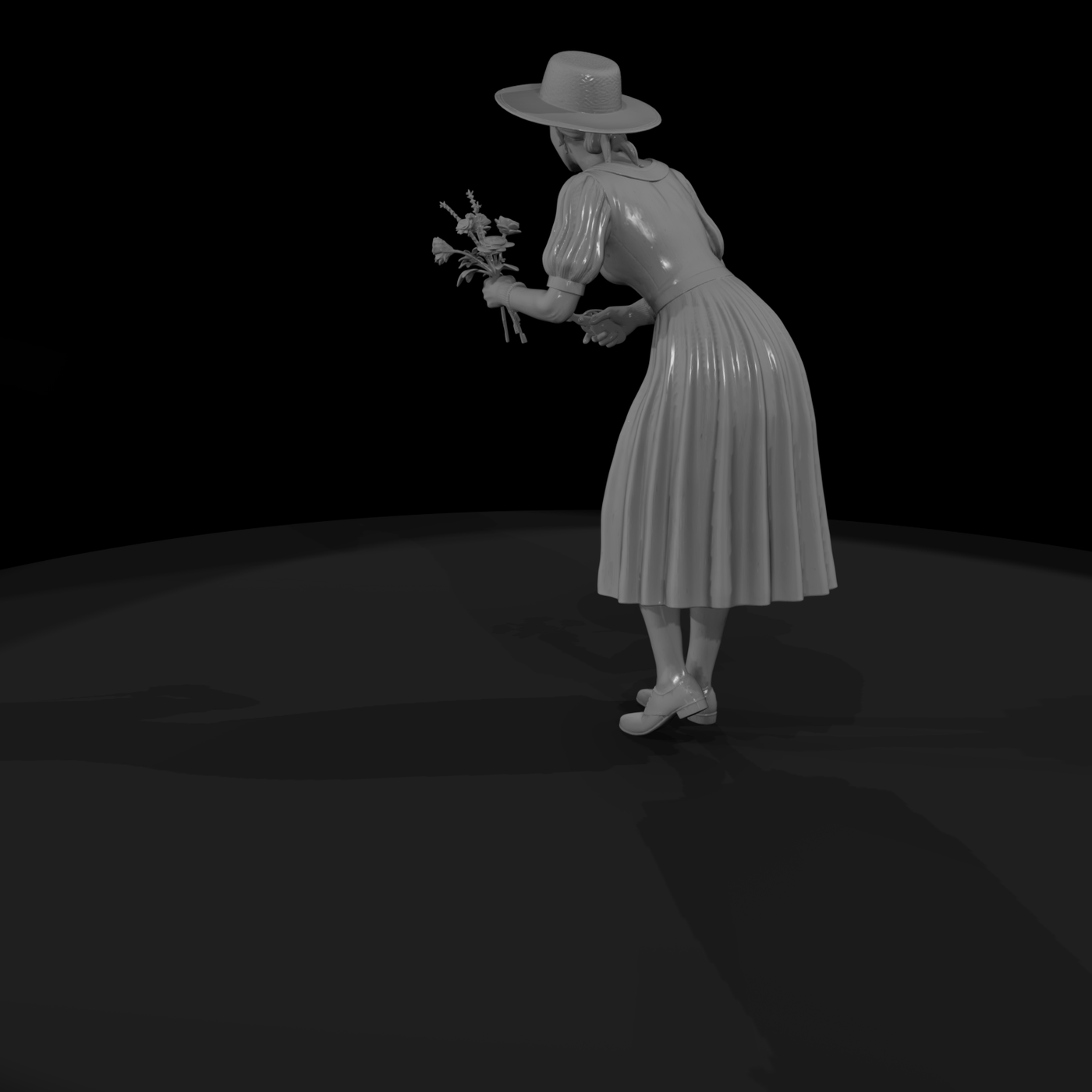 Victorian woman with bouquet and shears