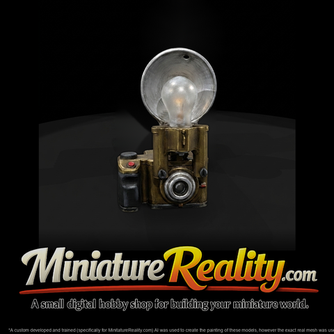 Vintage camera-style desk lamp — diorama prop