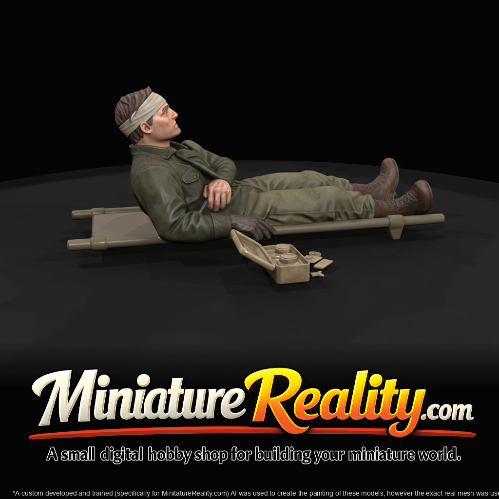 Military Soldier Figure(1940s) — On Stretcher With Head Wound