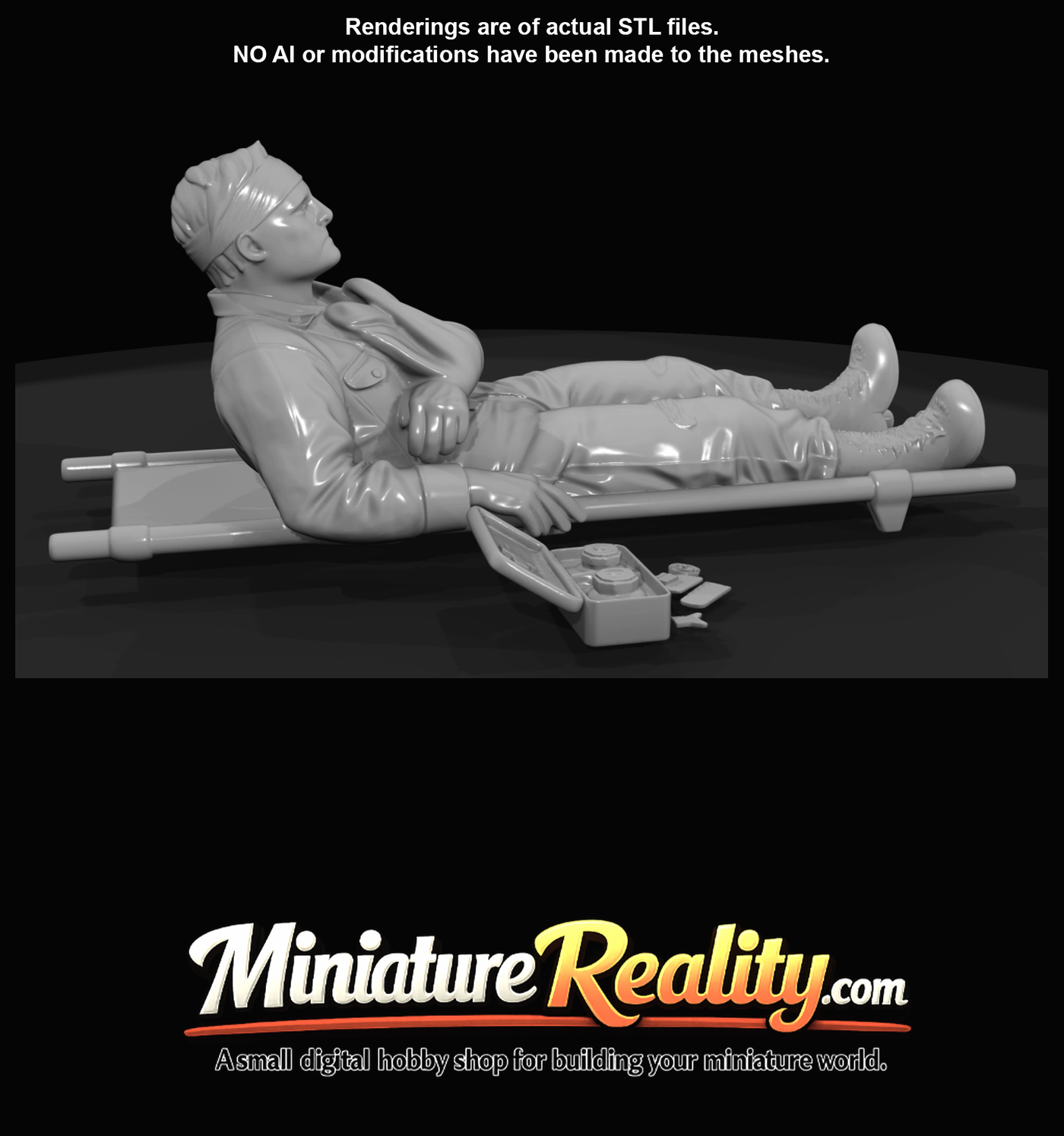 Military Soldier Figure(1940s) — On Stretcher With Head Wound