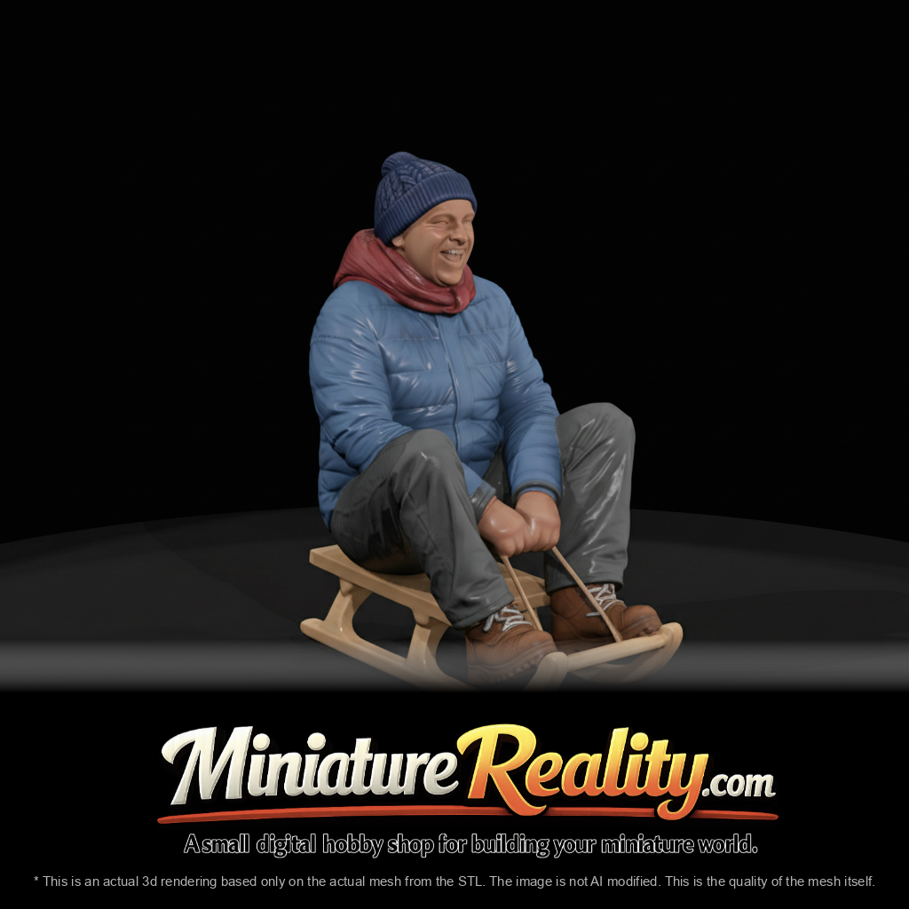 Winter Skier Figure (estimated) — Adult man on wooden sled