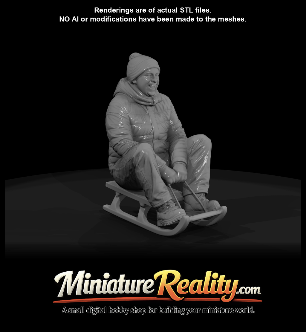 Winter Skier Figure (estimated) — Adult Man On Wooden Sled