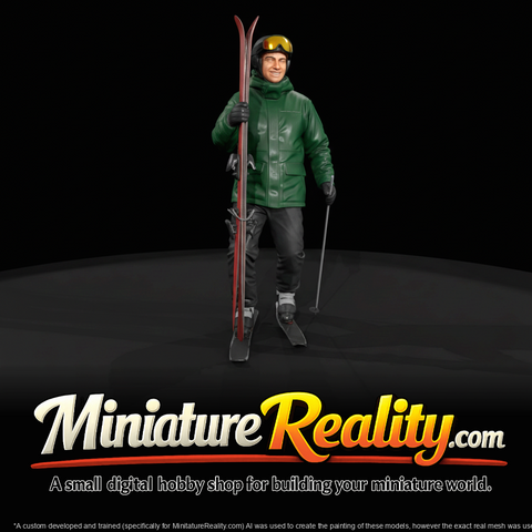 Winter Skier Figure (estimated) — Happy man holding skis