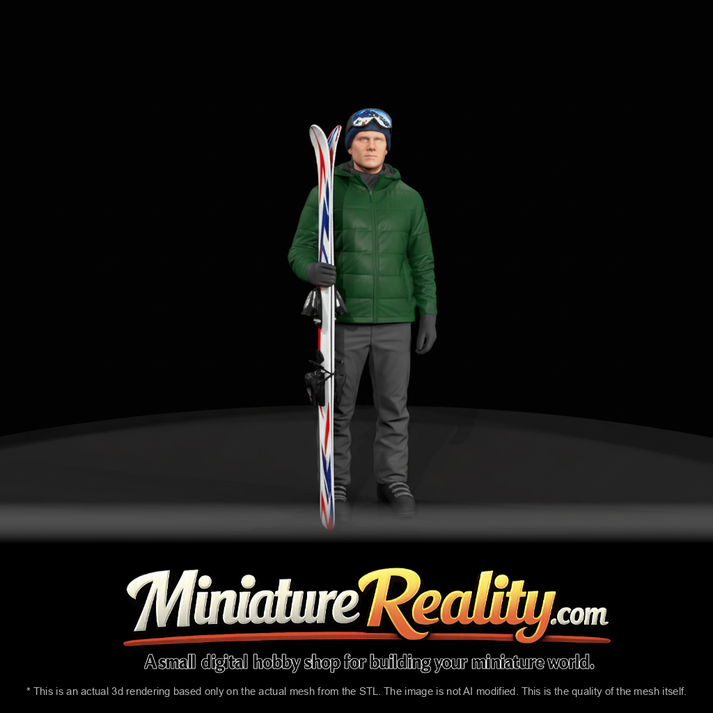 Winter Skier Figure (estimated) — Man Holding skis
