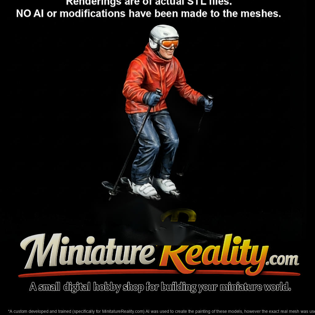 Winter Skier Man going downhill on skies