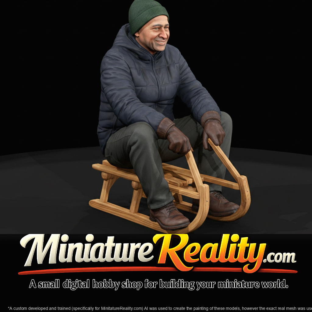 Winter Skier Figure (estimated) — Man in small wooden Sled