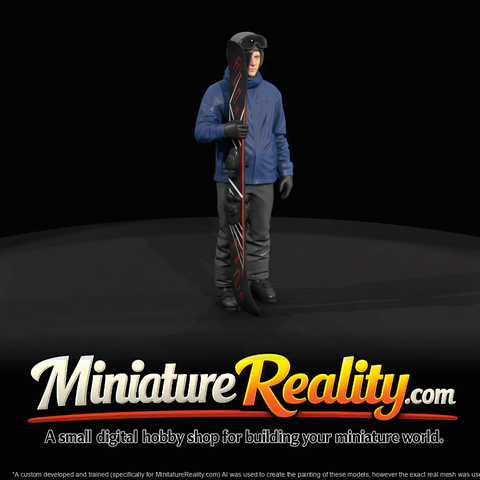 Winter Skier Figure (estimated) — Man Standing Holding Skis