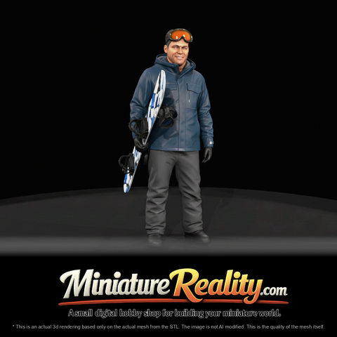 Winter Skier Figure (estimated) — Young Man Holding Snowboard
