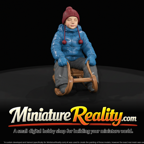 Winter Skier Figure (estimated) — Young Girl On Wooden Sled