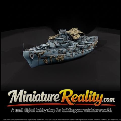 Wrecked WWII Battleship Diorama Centerpiece