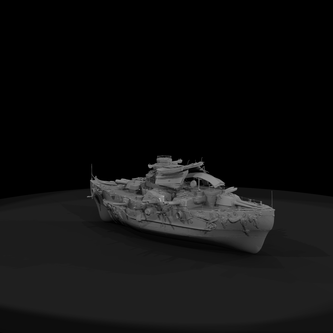 Wrecked WWII Battleship Diorama Centerpiece