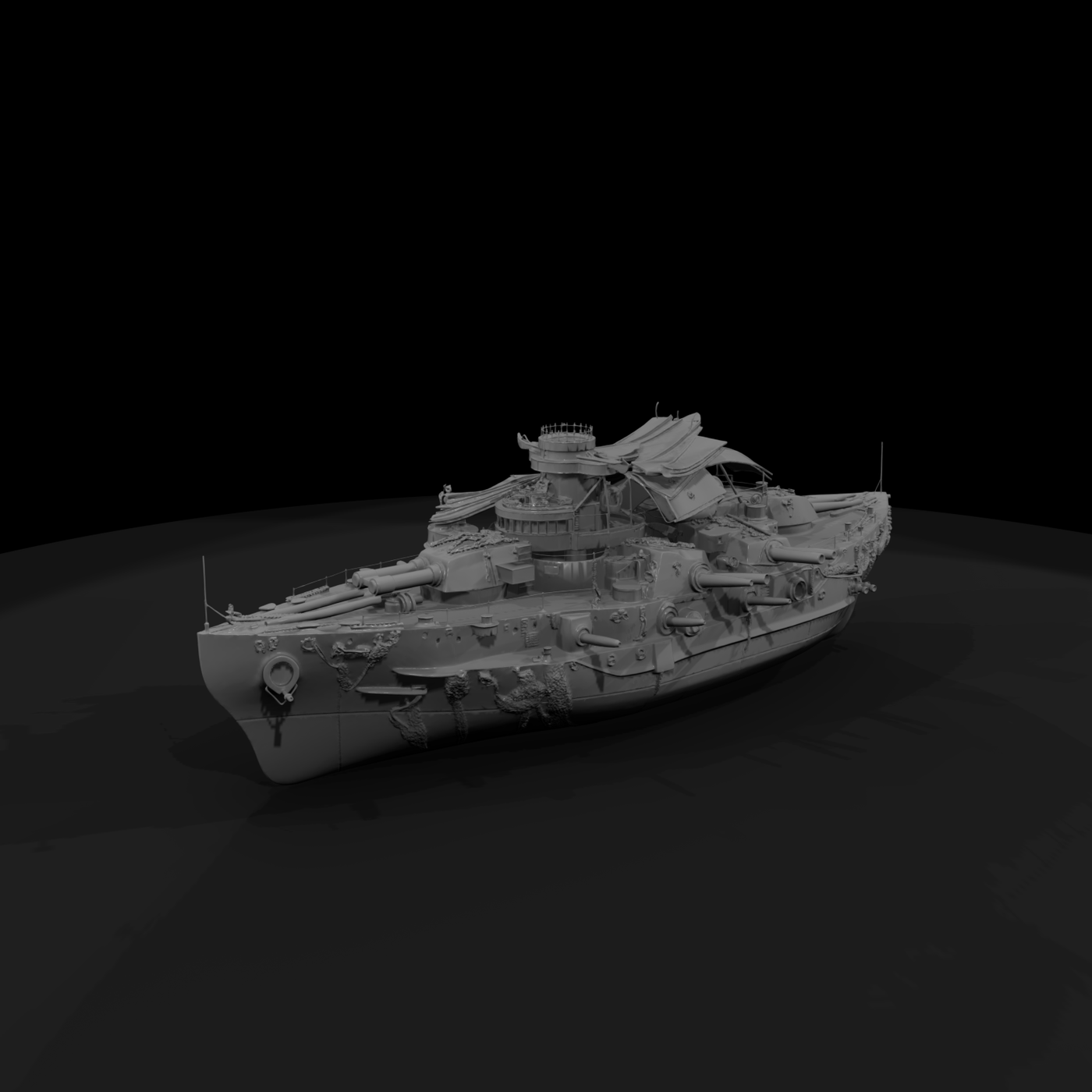 Wrecked WWII Battleship Diorama Centerpiece