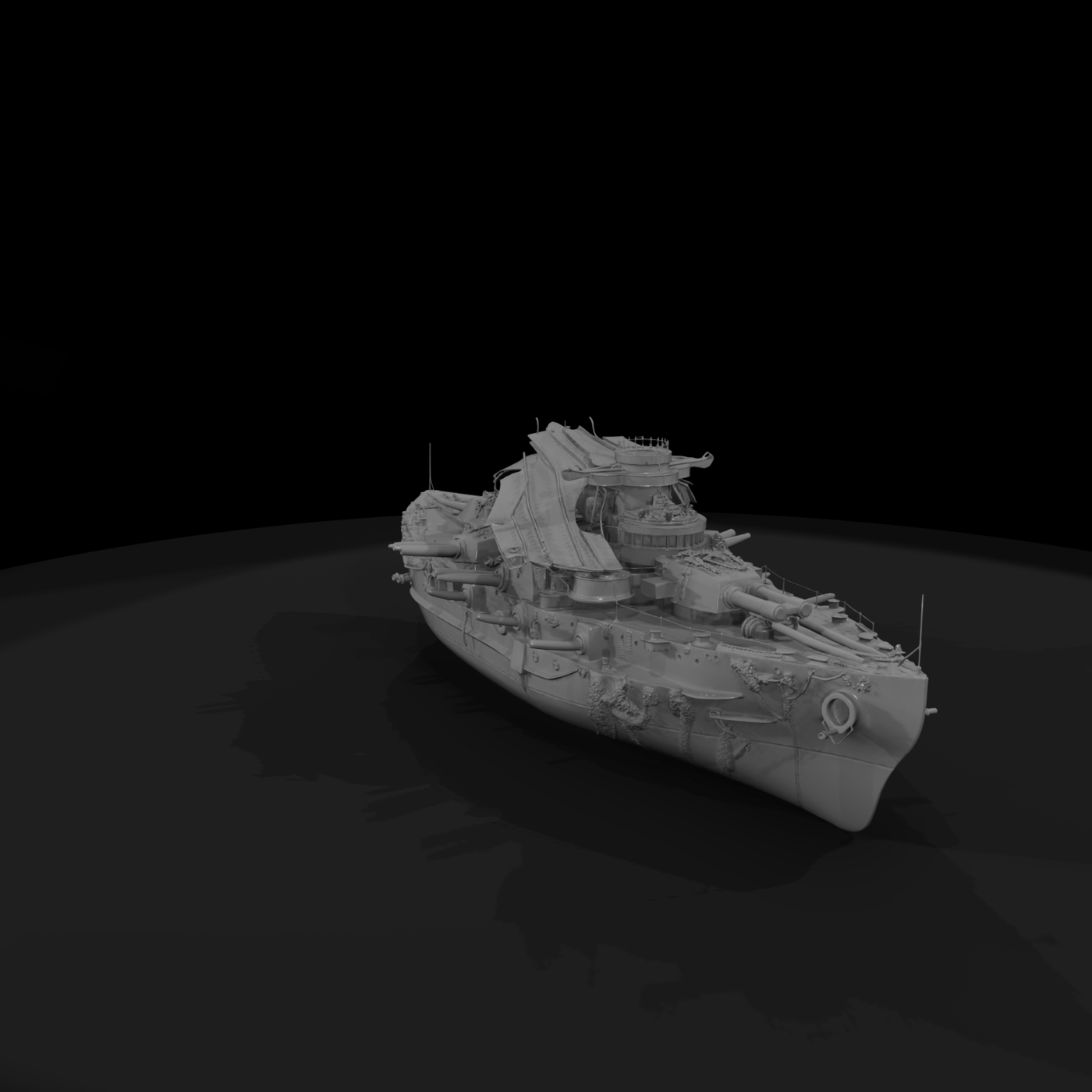 Wrecked WWII Battleship Diorama Centerpiece