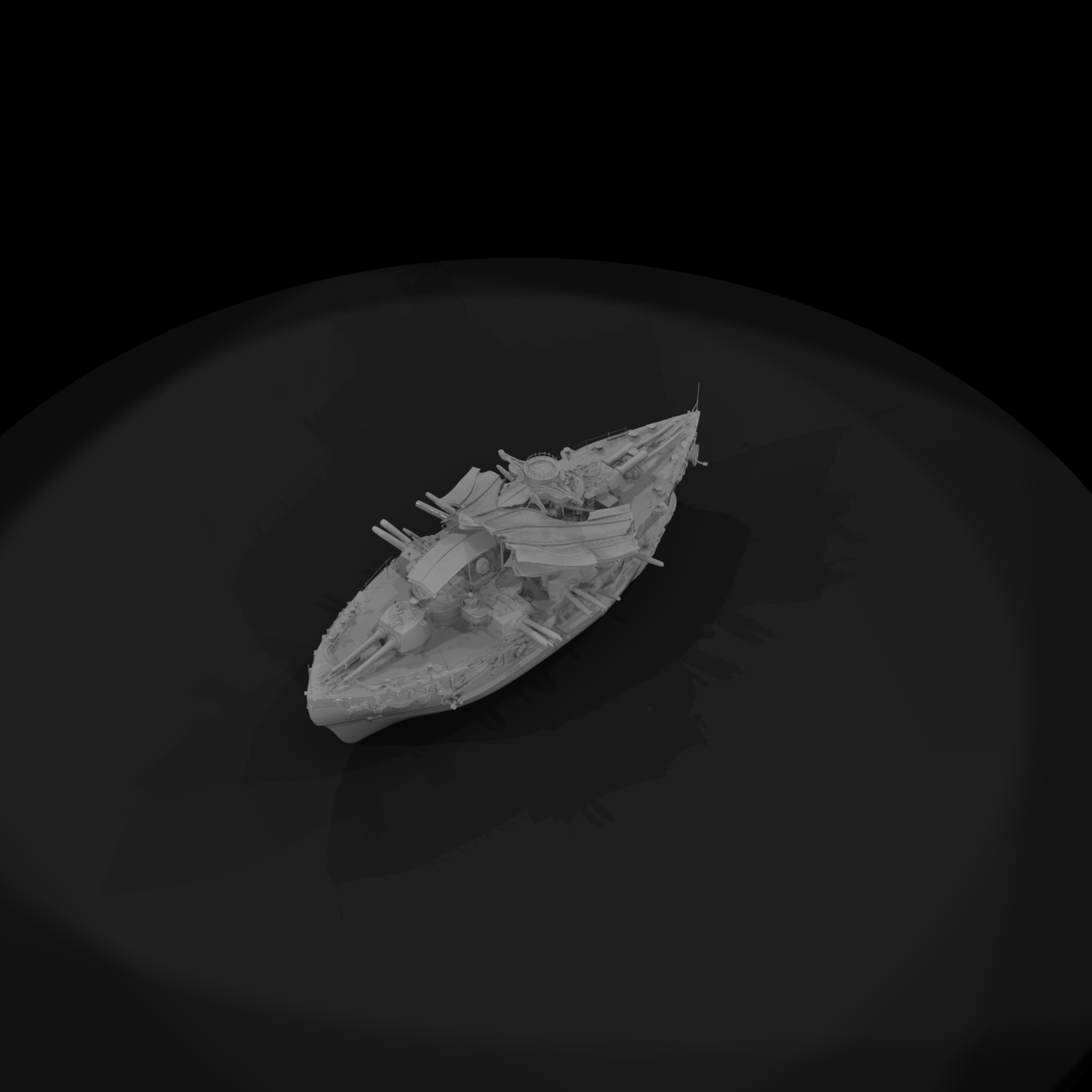 Wrecked WWII Battleship Diorama Centerpiece