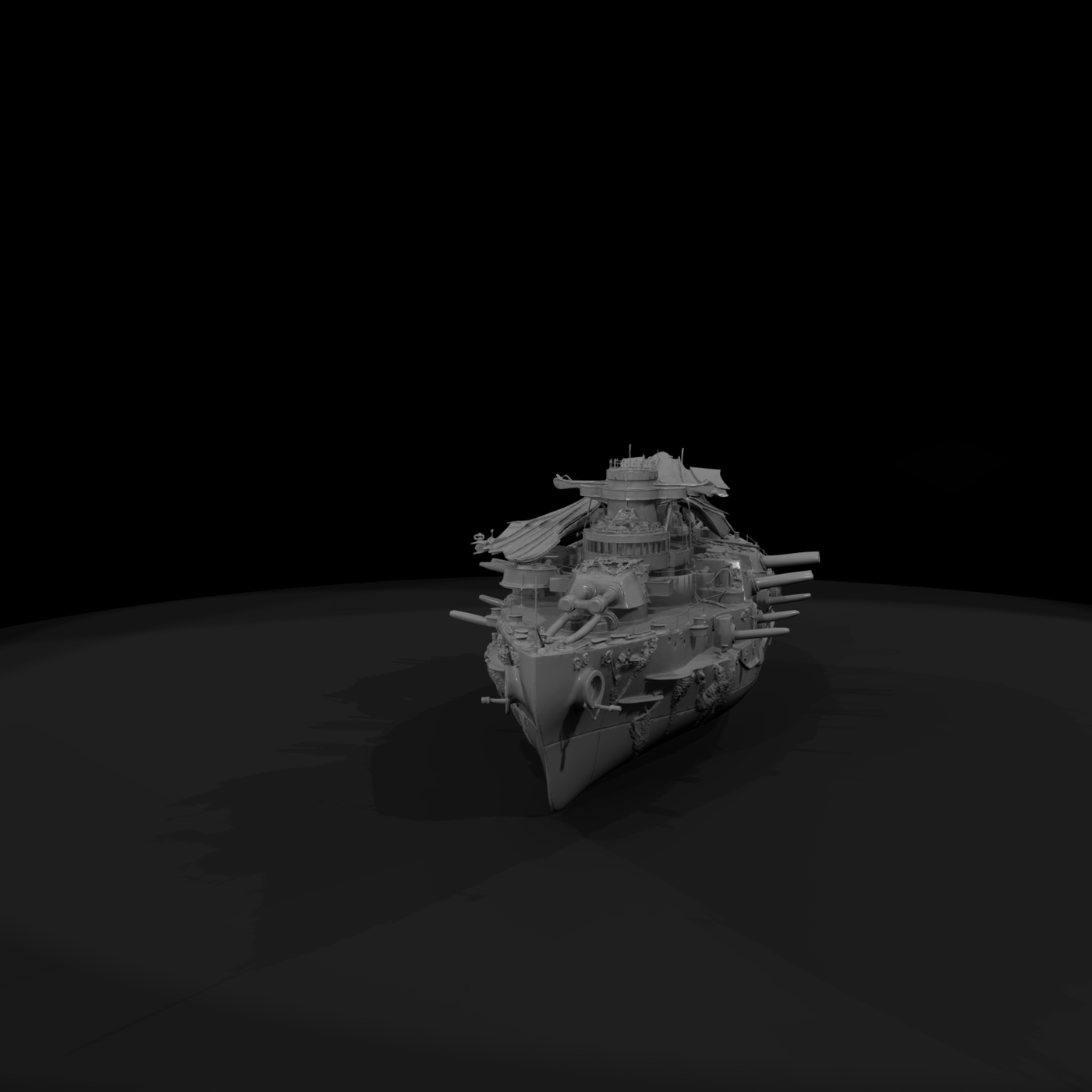 Wrecked WWII Battleship Diorama Centerpiece