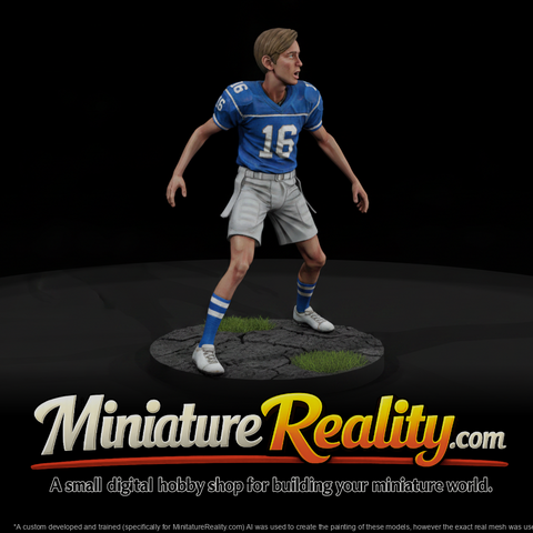 Youth Football Player in Blue Jersey miniature, three-quarter view