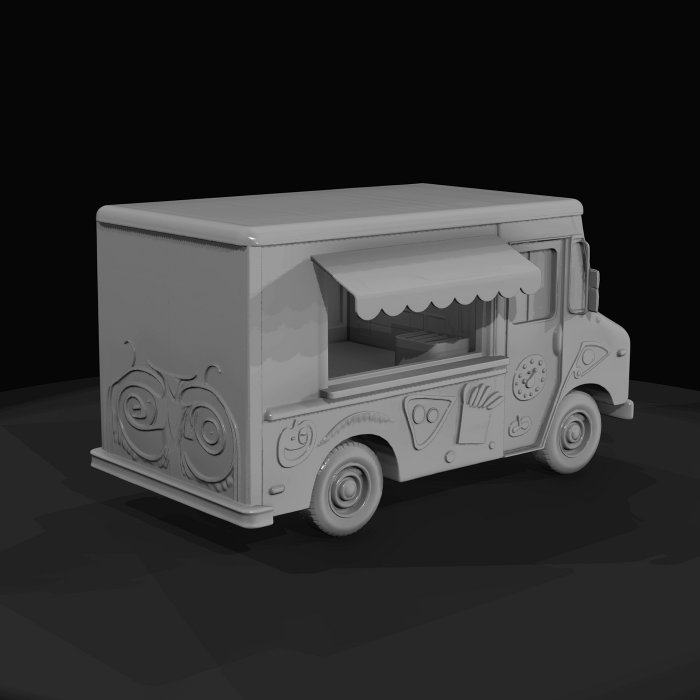 cartoon-stylized food truck toy / display model