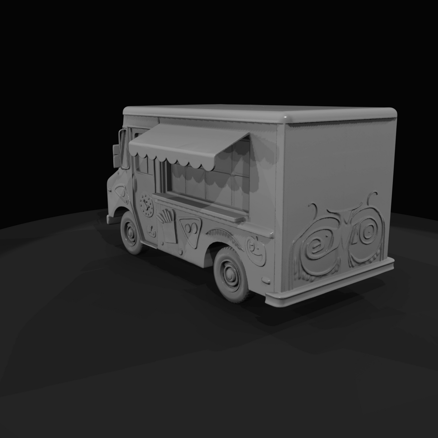 cartoon-stylized food truck toy / display model