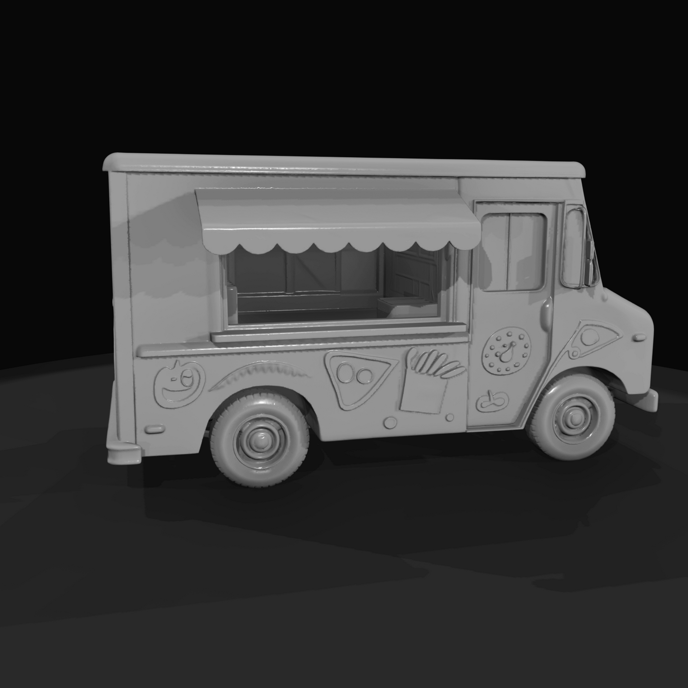cartoon-stylized food truck toy / display model