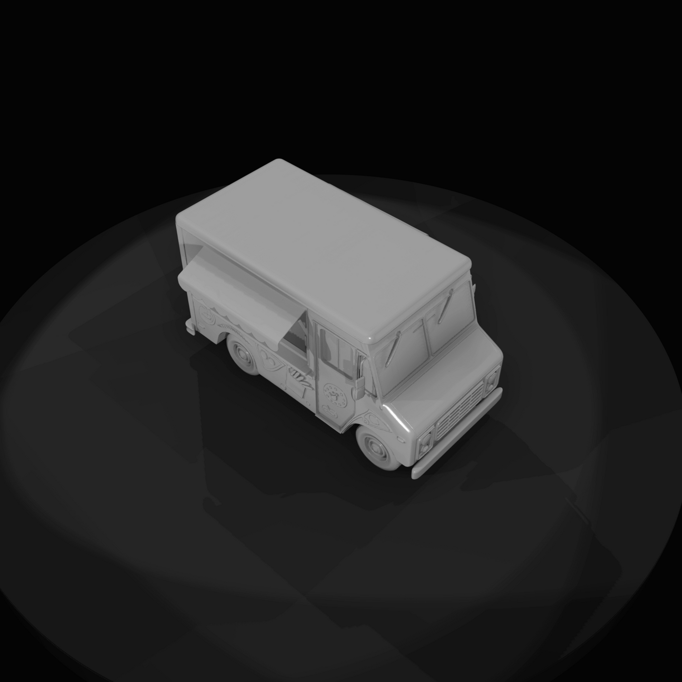 cartoon-stylized food truck toy / display model