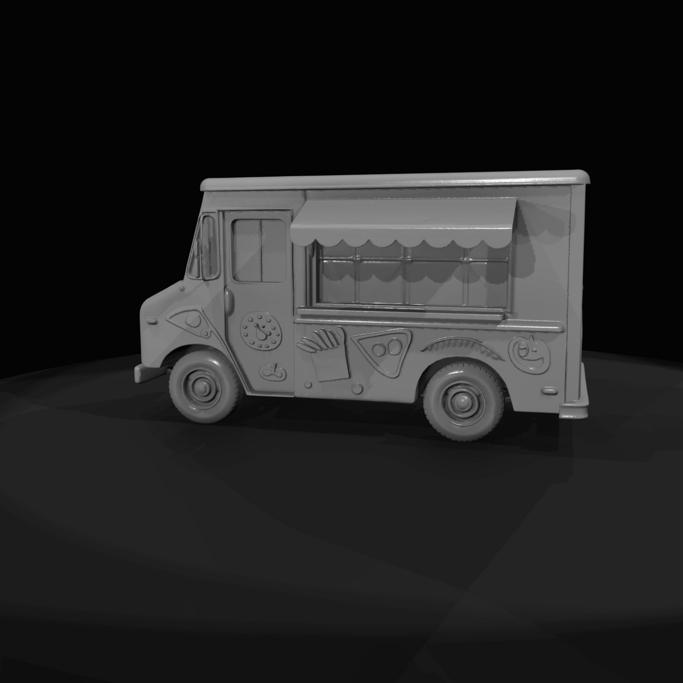 cartoon-stylized food truck toy / display model