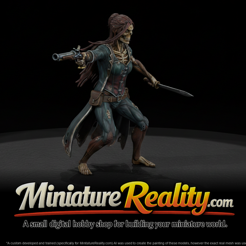Amara Red Johnson - Undead Pirate miniature, three-quarter view