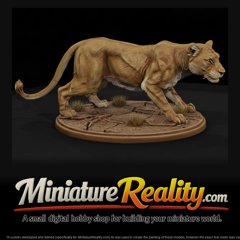 Lion Female miniature, three-quarter view