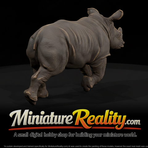 Young White Rhinoceros miniature, three-quarter view