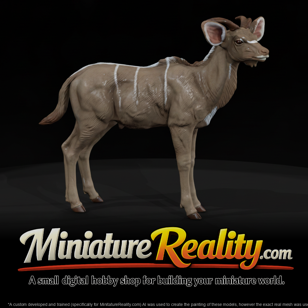 Young Greater Kudu miniature, three-quarter view