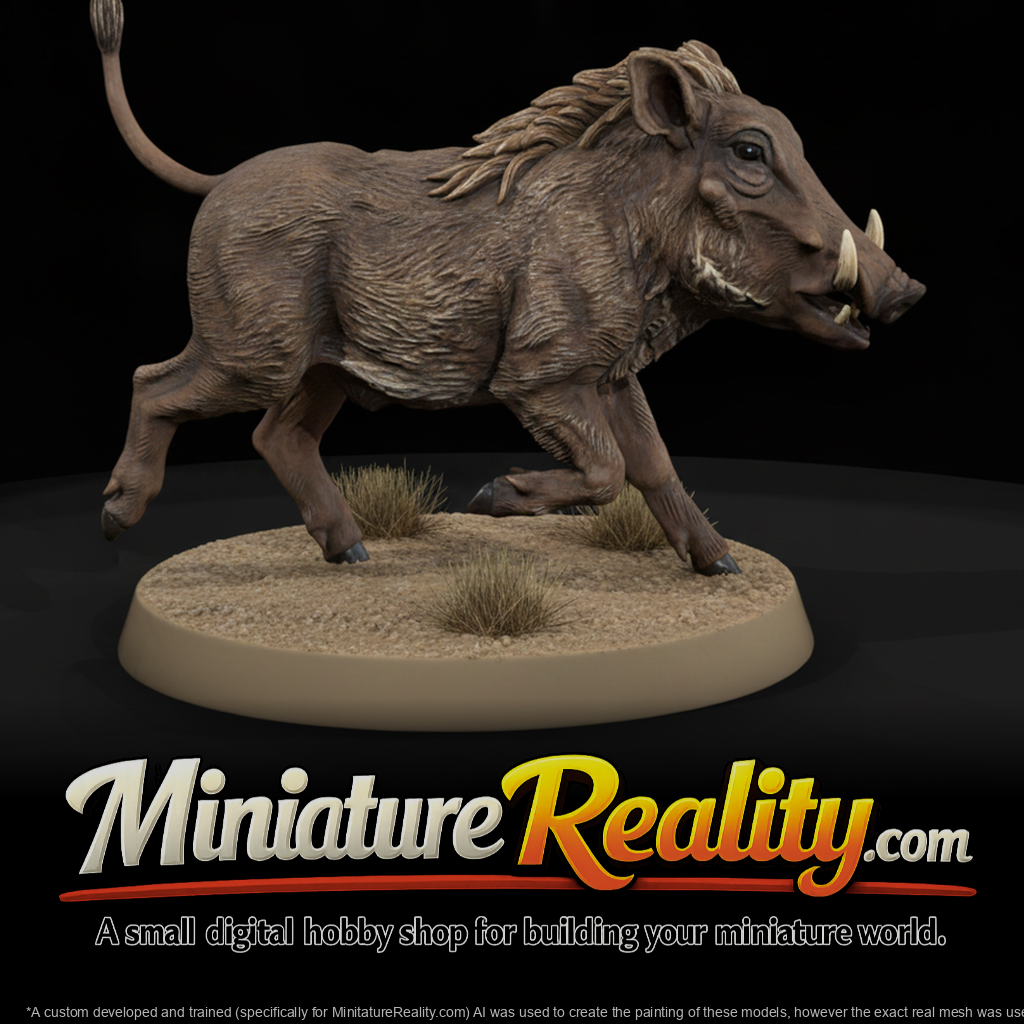 Young Warthog on the Move miniature, three-quarter view