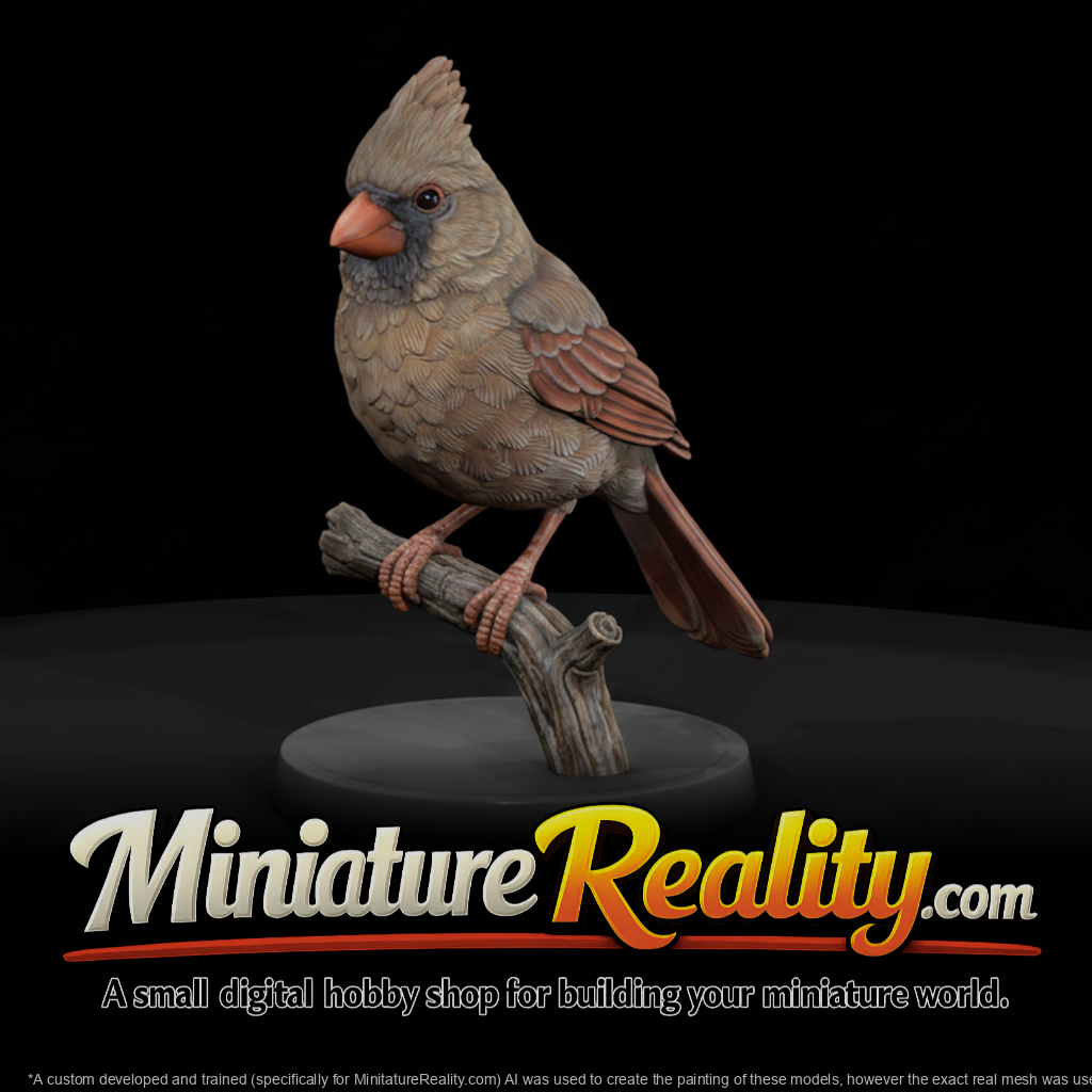 Northern Cardinal Female miniature, three-quarter view