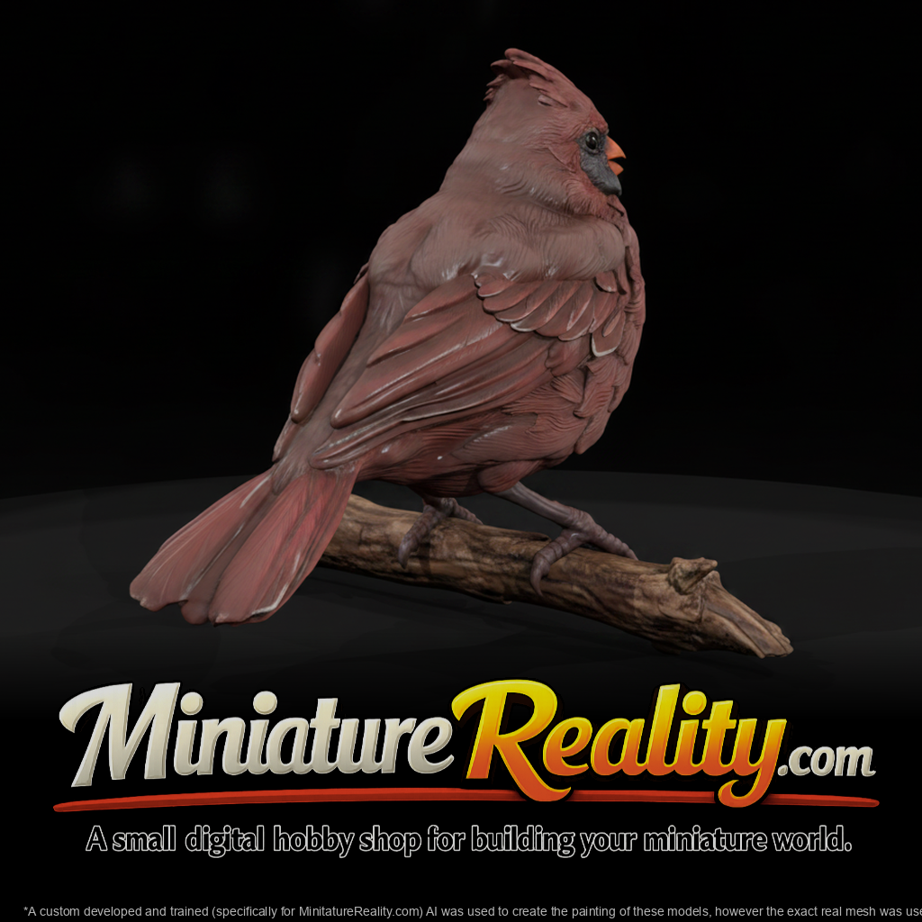 Northern Cardinal Adolescent miniature, three-quarter view