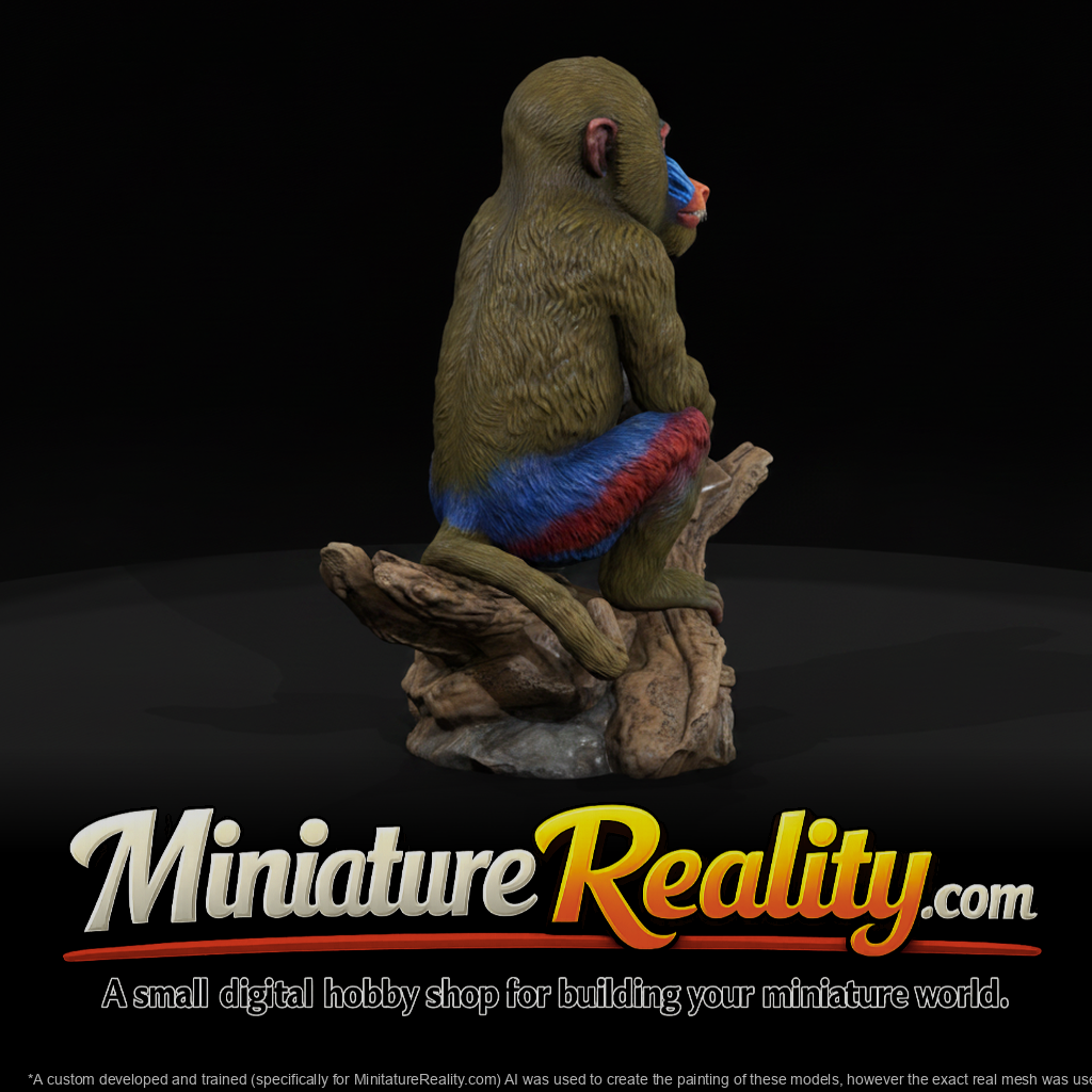 Sitting Mandrill on Stump miniature, three-quarter view