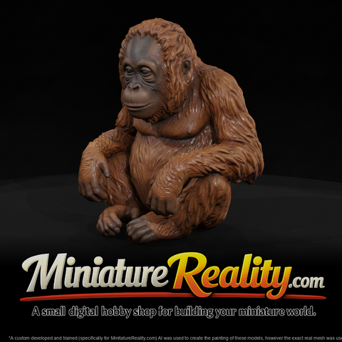 Young Orangutan Sitting miniature, three-quarter view