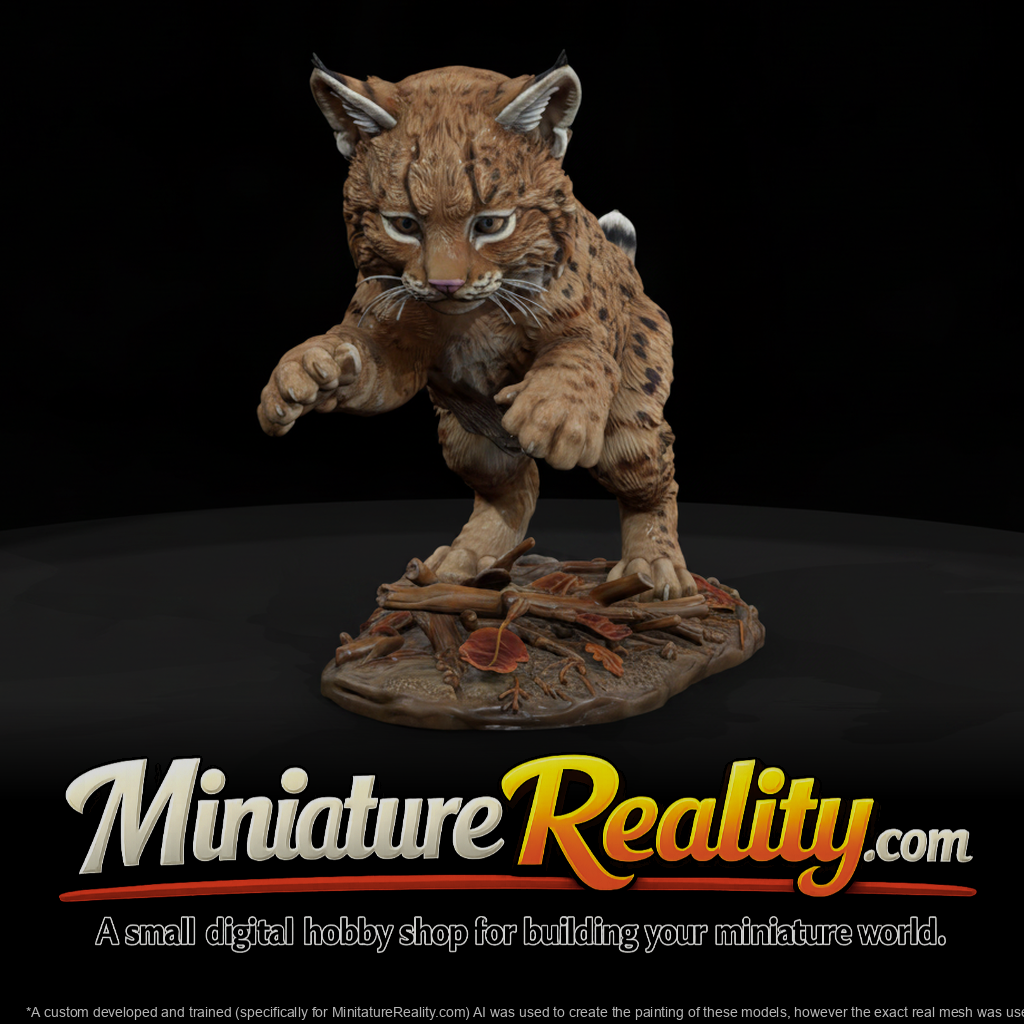Young Bobcat Pouncing miniature, three-quarter view