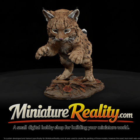 Young Bobcat Pouncing miniature, three-quarter view