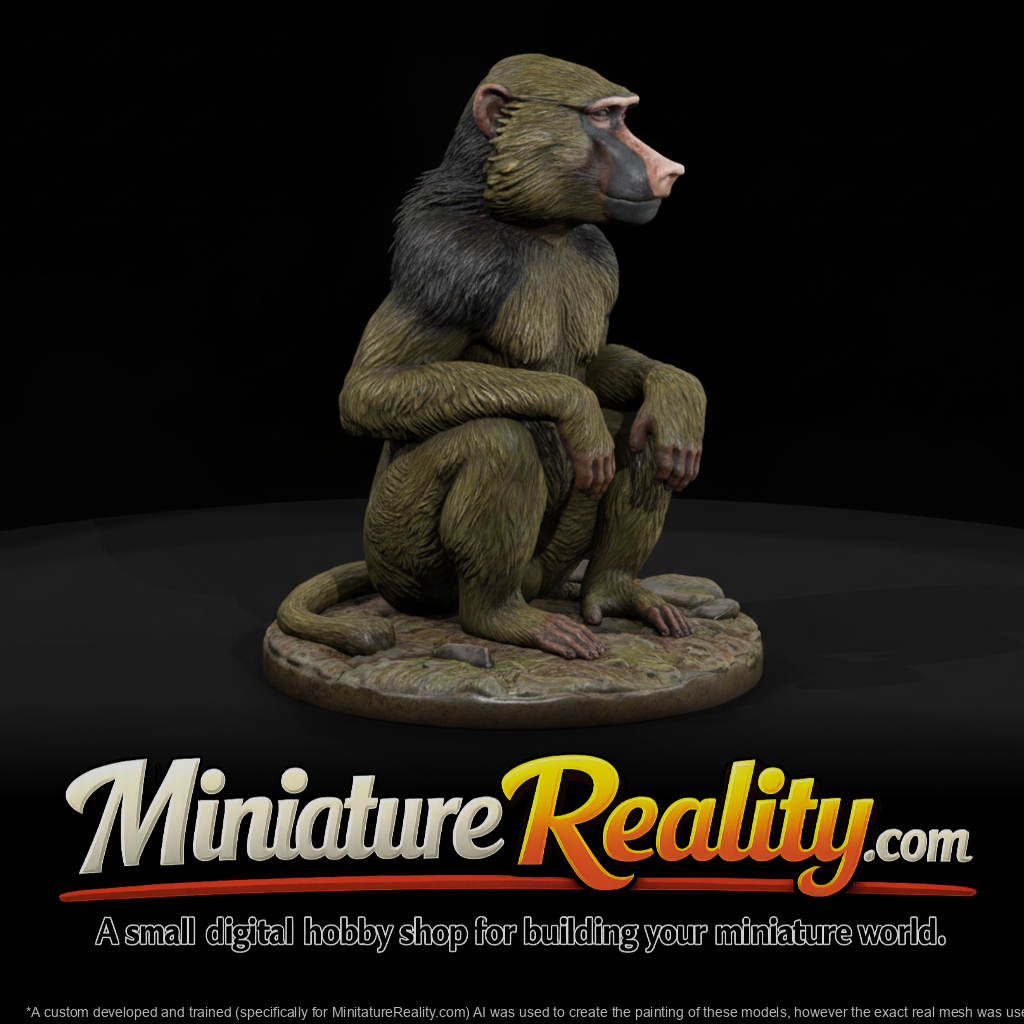Olive Baboon Female miniature, three-quarter view