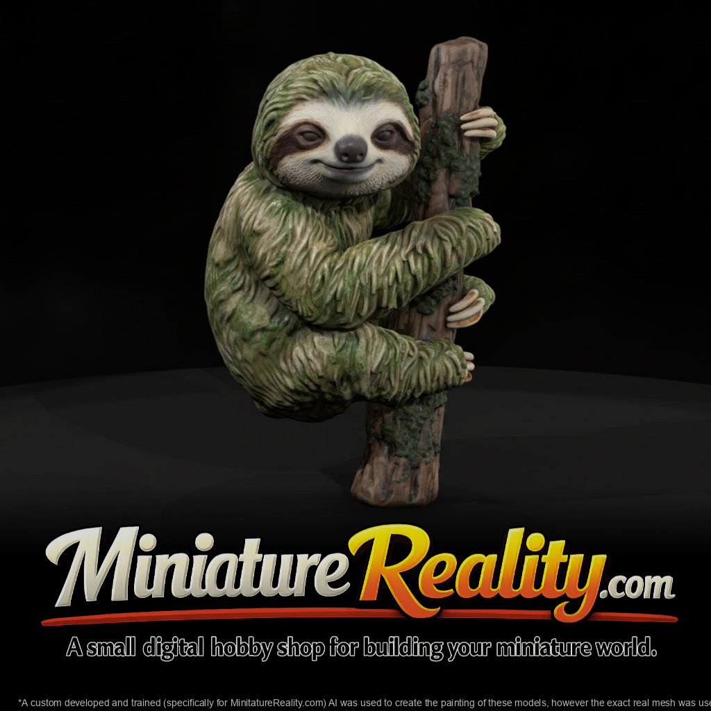 Three-Toed Sloth on Branch miniature, three-quarter view