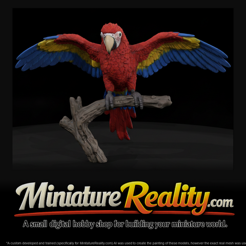Scarlet Macaw Male miniature, three-quarter view