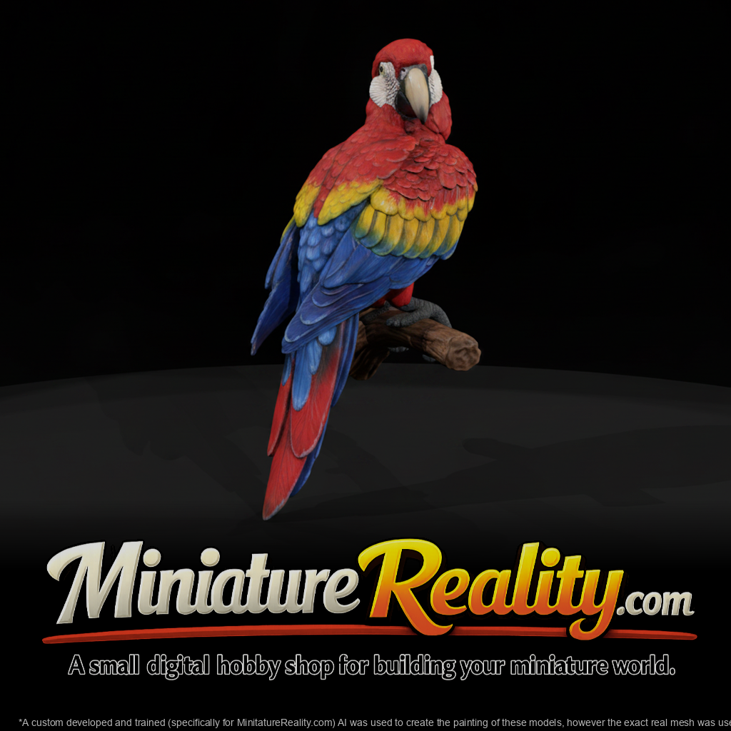 Scarlet Macaw Female miniature, three-quarter view