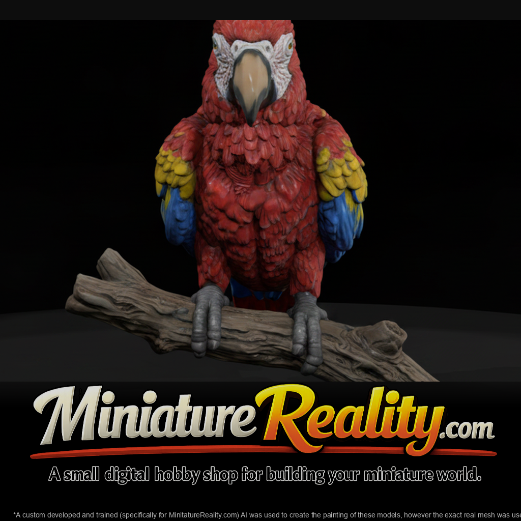 Scarlet Macaw Adolescent miniature, three-quarter view