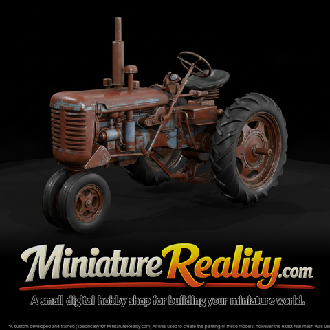 Antique farm tractor 2 miniature, three-quarter view