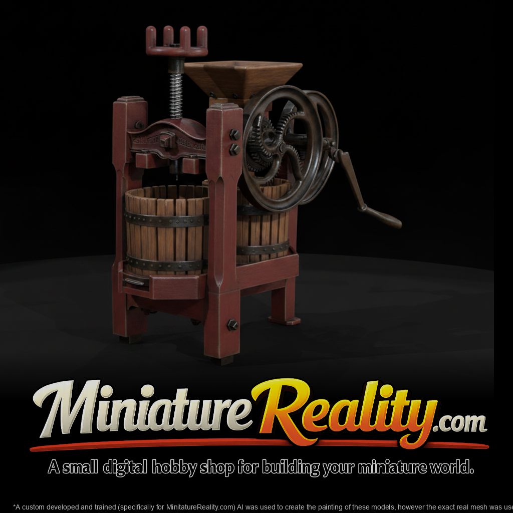 Antique Hand Cider Press miniature, three-quarter view