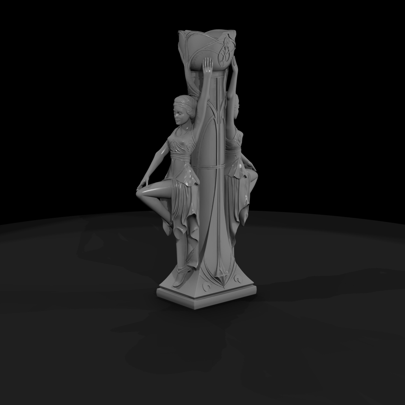 Art Deco dancer statuette on stepped pedestal