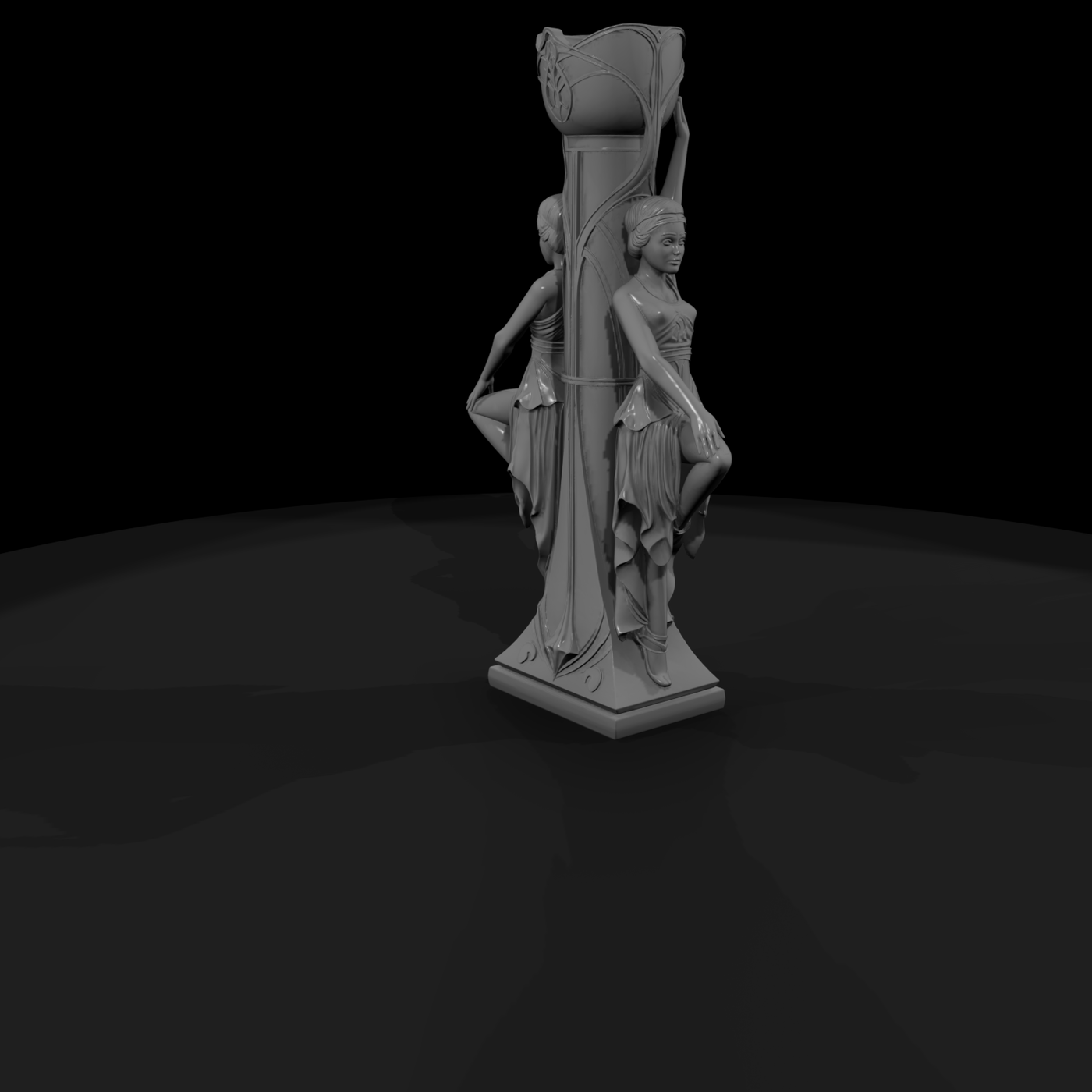 Art Deco dancer statuette on stepped pedestal