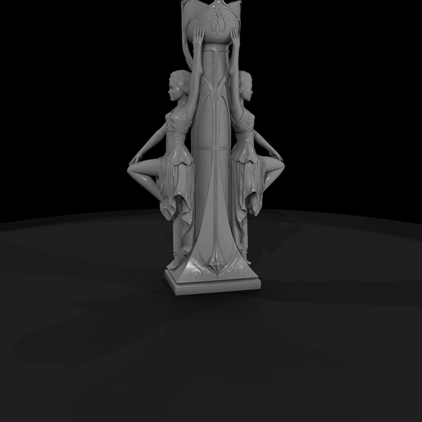 Art Deco dancer statuette on stepped pedestal