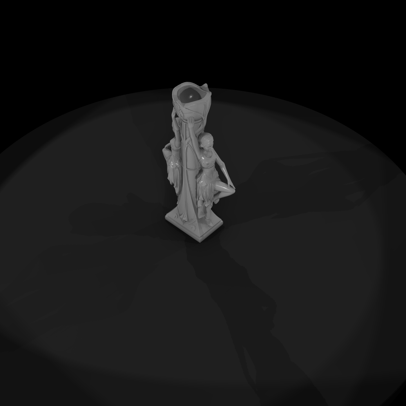 Art Deco dancer statuette on stepped pedestal