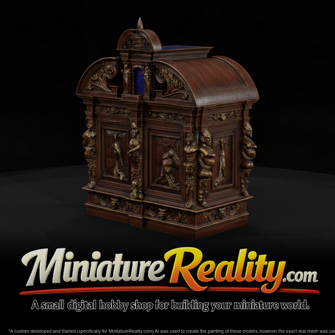 Baroque carved cabinet 2 miniature, three-quarter view