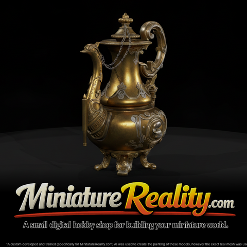 Baroque ornate teapot 2 miniature, three-quarter view