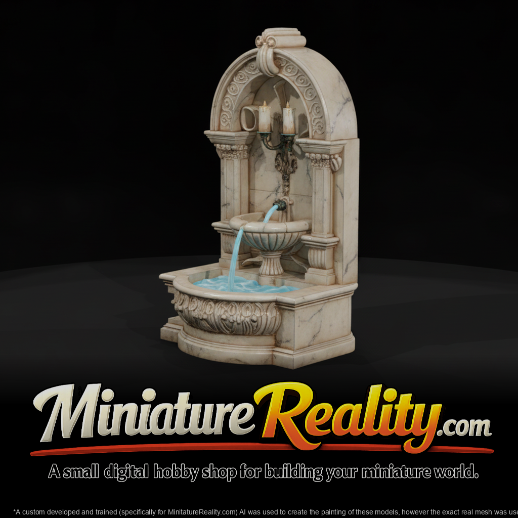 Baroque Ornate Wall Mounted Water Fountain miniature, three-quarter view